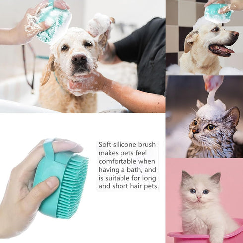 Pet Bath Scrubber Brush, Dog Grooming Massage Shampoo Bath Brush with Soap and Shampoo Dispenser Soft Silicone Bristle for Long Short Haired Dogs ...