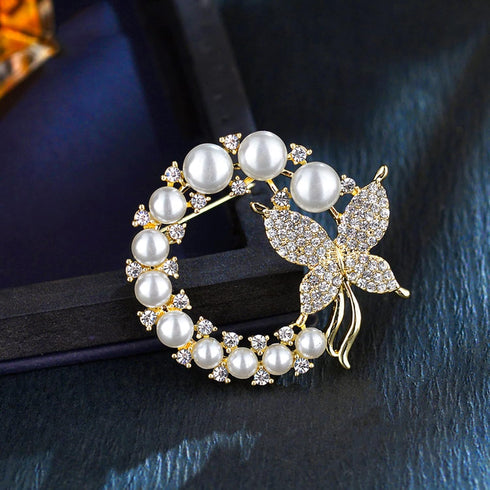 Wreath Brooch Natural Pearl Butterfly Scarf Buckle Pin Empty Holder Accessories Wedding Corsage, White Pearl (X2263-1-230)...