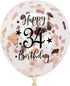 Rose Gold 34th Confetti Latex Balloons, Woman Happy 34 Years Birthday Party Balloon Decoration With Confetti, 12in, 16 Pack...