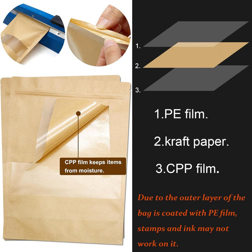 Blisstime Stand Up Pouches, 50 Pack Kraft Paper Bags with Matte Window and Tear Notch Resealable Bags for Small Business Home Use (6.3 X 8.7 Inche...
