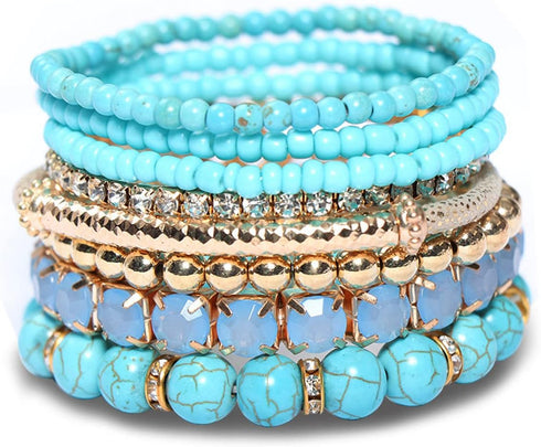 COLORFUL BLING Multilayer Bohemian Stretch Seed Beaded Bracelets for Women Stacking Strand Statement Jewelry Boho Bracelet Set...