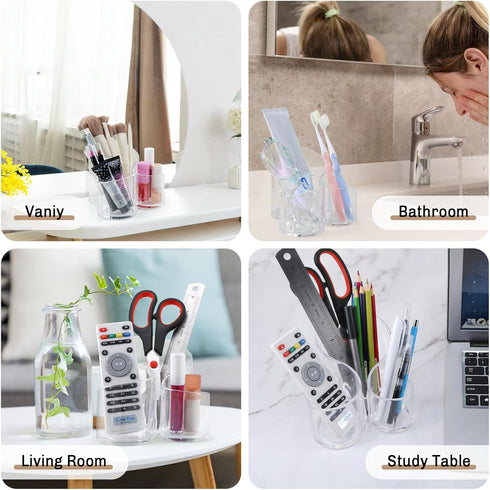 Desk Organizer Makeup Brush Holder Cosmetics Clear Acrylic Brushes Pen Storage,3 Slot Countertop for Vanity,Bathroom,Dresser...