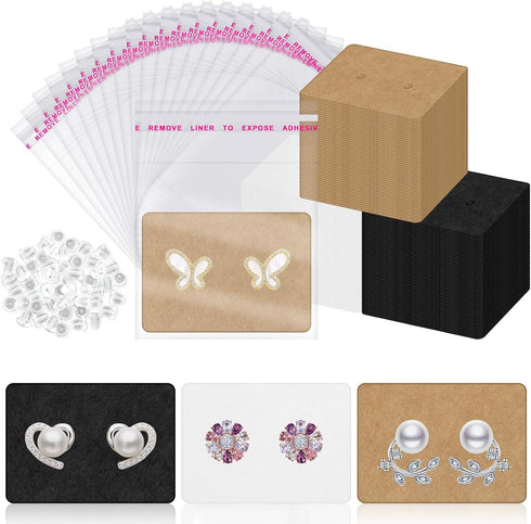Tanstic 800Pcs Earring Cards with Earring Backs and Self-Sealing Bags Kit, Earring Display Cards Earring Holder for Selling Earring Jewelry Displa...
