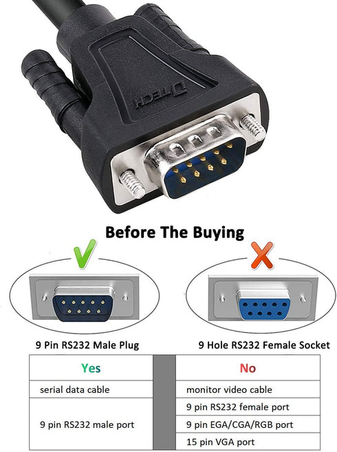 DTech 10ft DB9 to DB9 RS232 Serial Cable Male to Male Simple Null Modem Cord Cross TX RX line 2 Pin Crossed Without Handshake for Computer Data Co...