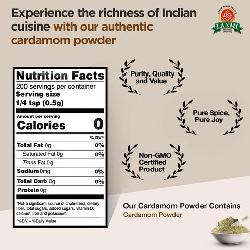 Laxmi Ground Cardamom Powder, Traditional Indian Cooking Spices - 3.5oz...
