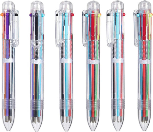 EEOYU 6 Pack Multicolor Pens 0.5mm 6-in-1 Retractable Ballpoint Pens 6 Colors Transparent Barrel Ballpoint Pen for Office School Supplies Students...