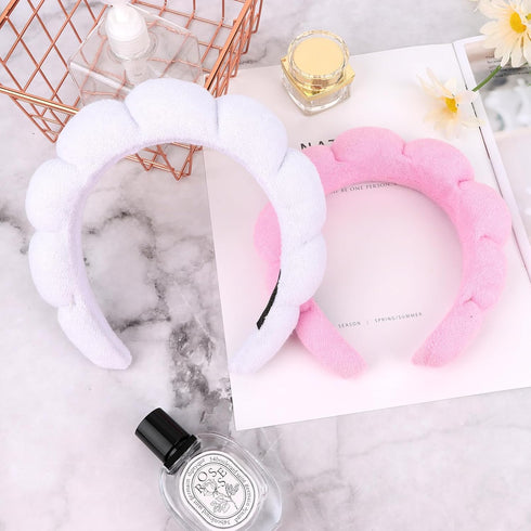 2 PCS Puffy Spa Headband for Women Sponge Headbands for Girls Terry Towel Cloth Fabric Head Band for Skincare,Makeup Removal,Face Washing,Facial M...