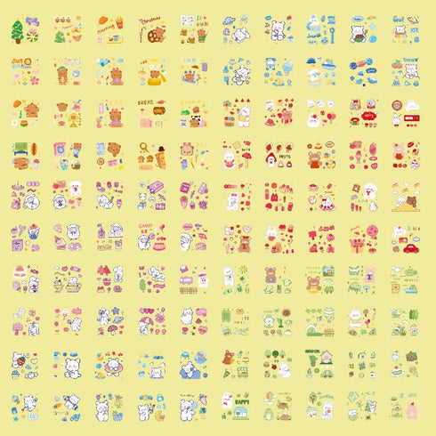 Kawaii Cartoon Rabbit Bear Stickers - EAMOTOL 800 PCS/100 Sheets Transparent PVC Cute Animals Bunny Sticker Kit for Scrapbooking Supplies Planner ...