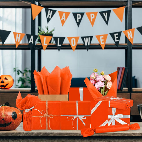 Morcheiong 60 Sheets Orange Tissue Paper Art Gift Wrapping Tissue Paper Bulk Gift Wrapping for DIY Art Craft Floral Birthday Halloween Party Festi...