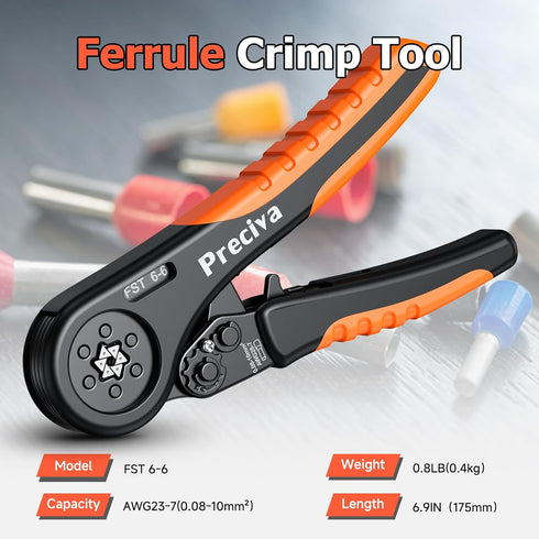 Preciva Hexagonal Ferrule Crimping Tool, AWG 28-7(0.08-10mm²) Crimper Plier Adjustable Ratcheting Wire Crimping Tool...