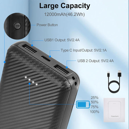 12000mAh Battery Pack for Heated Vest - 5V 2A Power Bank for Heated Jacket and Heated Hoodie,USB C Portable Charger Powerbank Compatible with iPho...