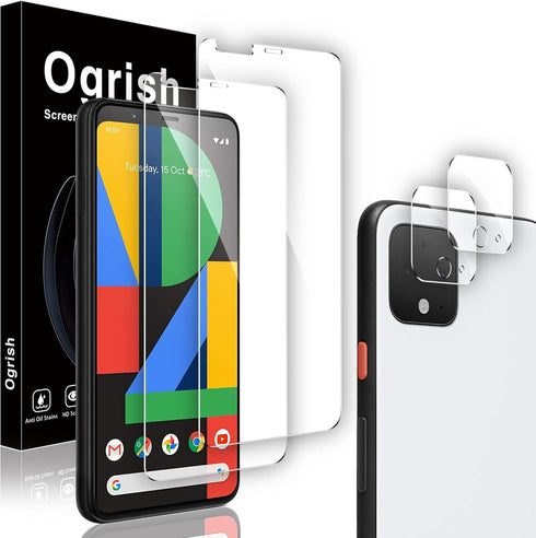 2 Pack Tempered Glass Screen Protector for Google Pixel 4 - and 2 Pack Camera Lens Protector?HD Clarity??Anti-Scratch??Case Friendly??Anti-fingerp...