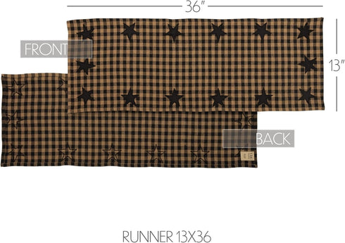 VHC Brands, Black Star, Cotton, 13x36, Woven Quilted Runner, Black...