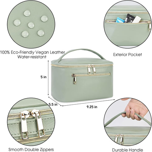 Wandering Nature Makeup Bag, Travel Make Up Organizer Cosmetic Brush Bags Case for Women in Eco Vegan Leather, Green(Patent Pending)...