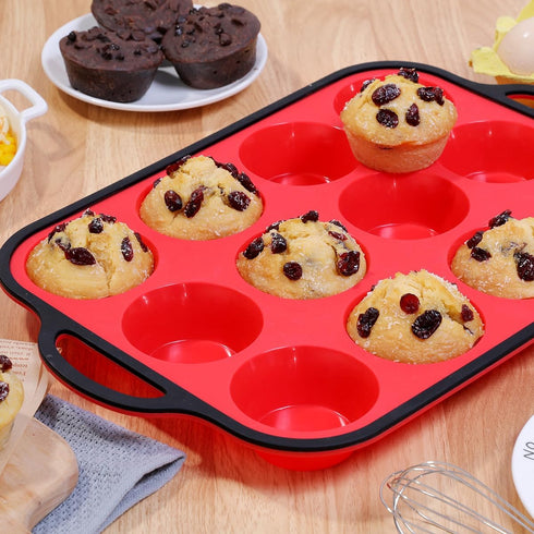 CAKETIME Silicone Muffin Pan with Metal Reinforced Frame Regular Size Muffin Pan with Handle Easy to Move 12 Cups for Baking Nonstick Muffin Tin B...