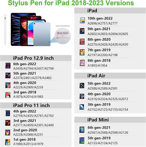 Stylus Pen for iPad 2018-2023 with Palm Rejection, Magnetic Stylus Pen, Active Pencil for iPad 10/9/8/7/6 Generation, iPad Pro 11/12.9 inch, iPad ...