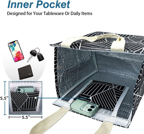 iknoe Insulated Lunch Bag for Women & Adults, 9L Foldable Wide-Open Cooler Bag with Pockets, Leakproof & Portable, for Picnic, Office, Beach, Blac...