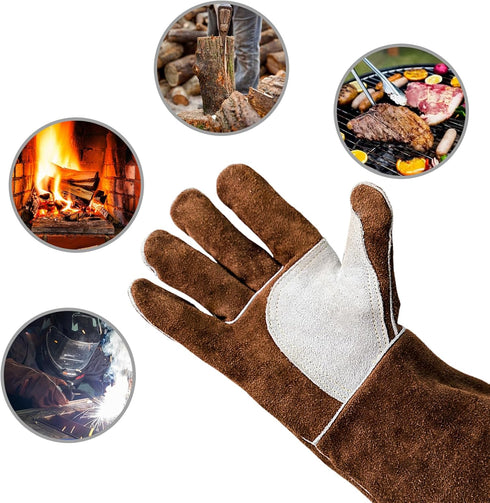 YESWELDER 14-Inch Welding Gloves - Cow Leather, Heat/Fire Resistant for Forge/Mig/Stick Welding, Oven/Grill/Fireplace Mitts with Soft Lining - Ide...