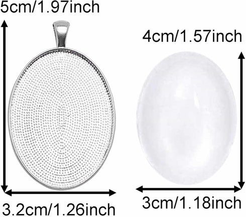 Julie Wang 10 Sets Silver Assorted Oval Setting Bezel Tray Pendant Blanks With Glass Cabochon 40x30mm...