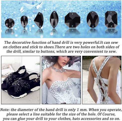 PH PandaHall Black Sew On Rhinestones, 70pcs 7 Styles Acrylic Faceted Flatback Crystal Buttons Gems for Clothing Wedding Dress Decoration...