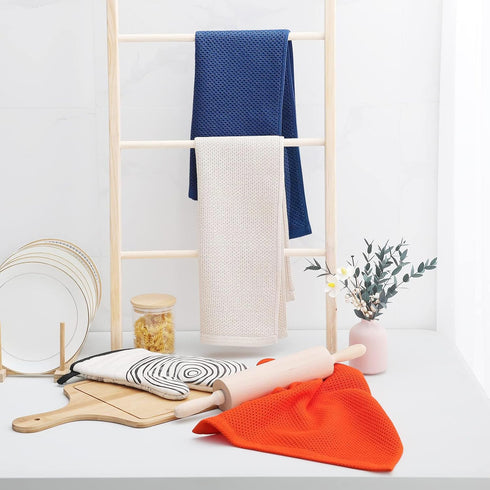 Homaxy 100% Cotton Waffle Weave Kitchen Dish Towels, Ultra Soft Absorbent Quick Drying Cleaning Towel, 13 x 28 Inches, 4-Pack, Navy Blue...