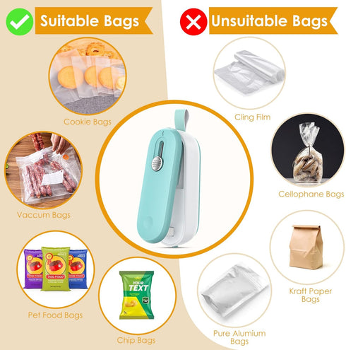Mini Bag Sealer, 2 in 1 Bag Sealer Heat Seal with Cutter and with Lanyard, Mini Bag Resealer Machine for Plastic Bags Snack Bags Food Storage (Bat...