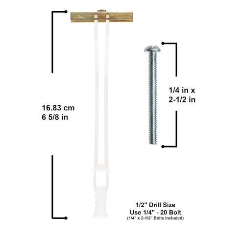 TOGGLER SNAPTOGGLE BB Toggle Anchor with Bolts, Zinc-Plated Steel Channel, Made in US, 3/8" to 3-5/8" Grip Range, For 1/4"-20 UNC Fastener Size (P...