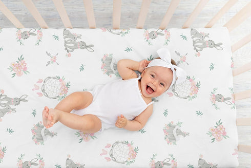 Sweet Jojo Designs Blush Pink and Grey Woodland Boho Dream Catcher Arrow Girl Baby or Toddler Nursery Fitted Crib Sheet for Gray Bunny Floral Coll...