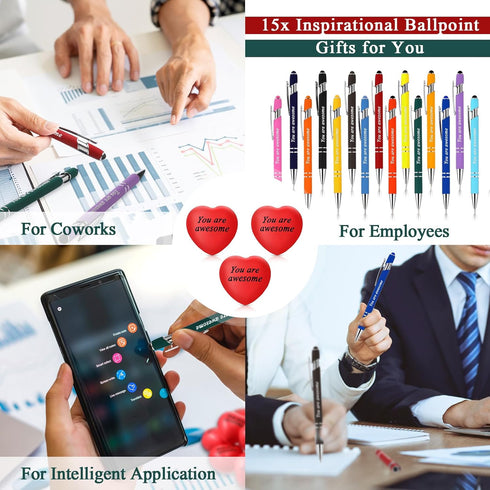 Appreciation Gifts Heart Stress Balls You Are Awesome Ballpoint Pens with Organza Bags Thank You Gifts for Teacher Employee Coworkers Party Favors...