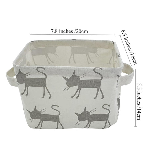 Mziart Small Foldable Canvas Storage Basket with Handles, Cotton Linen Storage Bin Organizer for Nursery Kids Shelves & Desks (Grey Cat)...