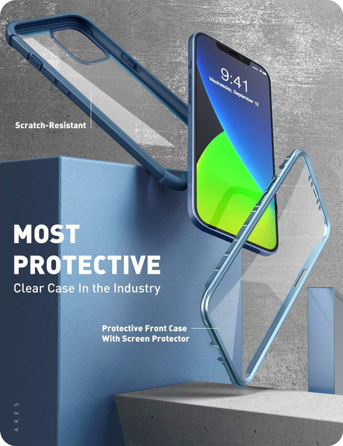 i-Blason Ares Case for iPhone 12, iPhone 12 Pro 6.1 Inch (2020 Release), Dual Layer Rugged Clear Bumper Case with Built-in Screen Protector (Blue)...