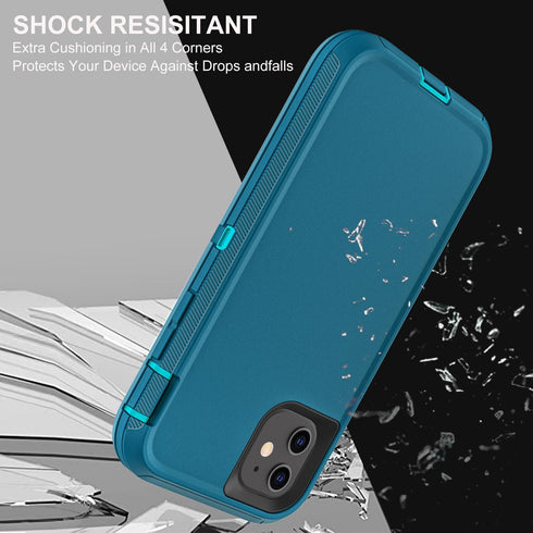 for iphone 11 Case, Military Grade 3 in 1 Heavy Duty Shockproof/Drop Proof/Dust Proof Case with 2Pcs Tempered Glass Screen Protector (Blue/Turquoi...