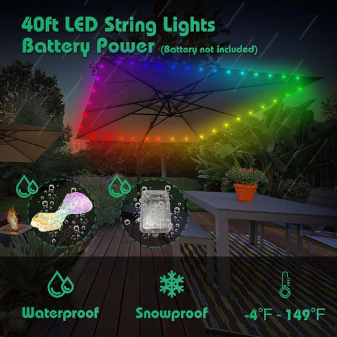 40ft LED Tent Lights, Battery Operated RGB Color Changing LED Tent Lights with APP and Remote Control, Chasing LED Rope Light for Canopy (RGB+IC, ...