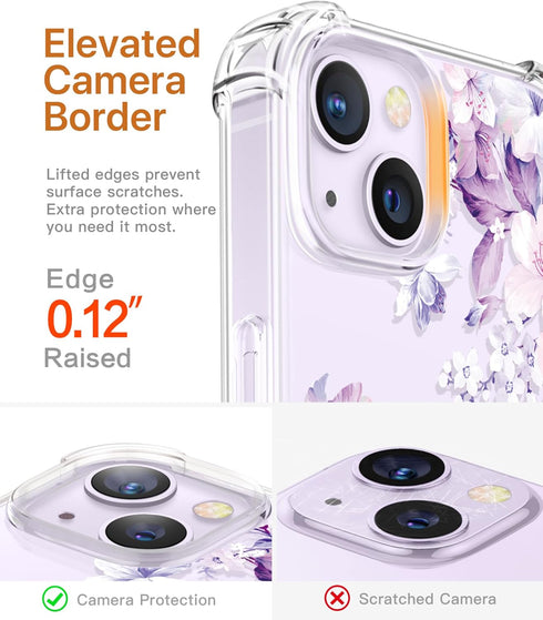GVIEWIN for iPhone 14 Plus Case Floral, with Screen Protector + Camera Lens Protector, Soft Slim Clear Flower Shockproof Full Body Protective Wome...