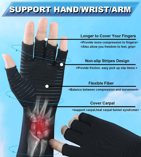Copper Long Arthritis Gloves,Long Wrist Compression Arm Sleeve Carpal Tunnel Gloves, Fingerless Hand Compression Gloves for Men Women Computer Typ...