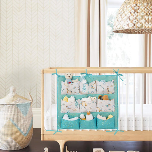 Baby Crib Side Organizer - Organizer Tote Bag - Nursery Storage Bin for Changing Table | Portable Car Travel Organizer (Blue)...