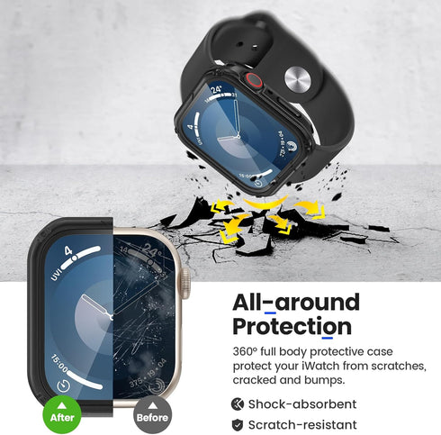 Goton 2 in 1 Waterproof Rugged Case for Apple Watch Series 9 8 7 45mm Screen Protector, 360 Protective Glass Face Cover Hard PC Bumper + Back Fram...