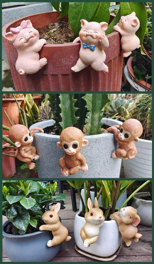 Ebrima Set of 3 Cute Animal Figurines Planter Pot Hanger Decorations, Resin Hanging Climbing Frog Sculpture Outdoor Statues Ornaments for Flower P...
