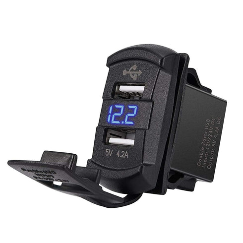 MICTUNING Universal Rocker Style Dual USB Car Charger Compatible with iPhone 6 6S Plus Mobile Device, Blue LED Digital Display Voltmeter Monitor B...