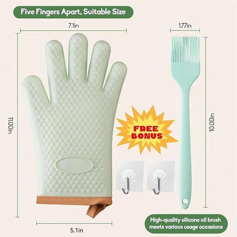 Silicone Oven Mitts and Pot Holders Heat Resistant Kitchen Green Oven Mits Mittens Set Ove Oven Gloves Original with Fingers for Grill BBQ Baking ...