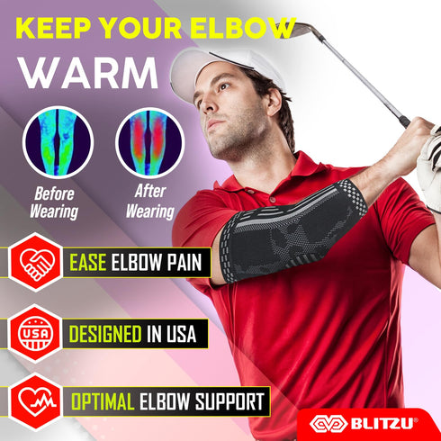 BLITZU 2 Pack Elbow Brace Support, Elbow Compression Sleeve Orthopedic Pain Relief for Golfer's, Tennis Elbow, Arthritis, Bursitis, Tendonitis Tre...