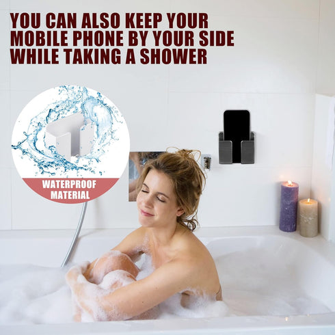 CEI&BPY 2Pcs Phone Holder Wall Mounted, Phone Stand with Self Adhesive. Phone Holder for Shower/Charging.Compatible with iPhone and Android (2Pcs-...