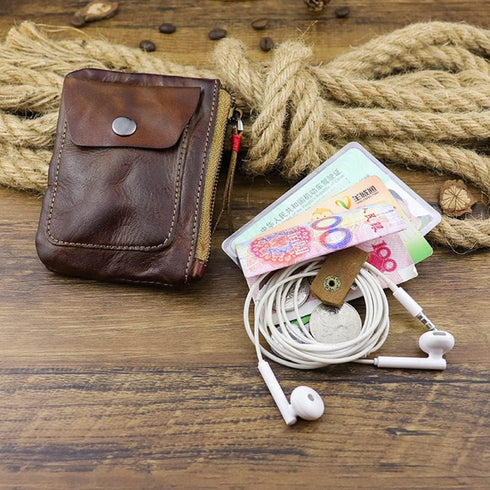 1 Pcs Leather Zipper Coin Purse Wallet With Card Slots, Snap Coin Organizer, Change Holder,Card Case, Leather Zipper Storage Bag for Men & Women...