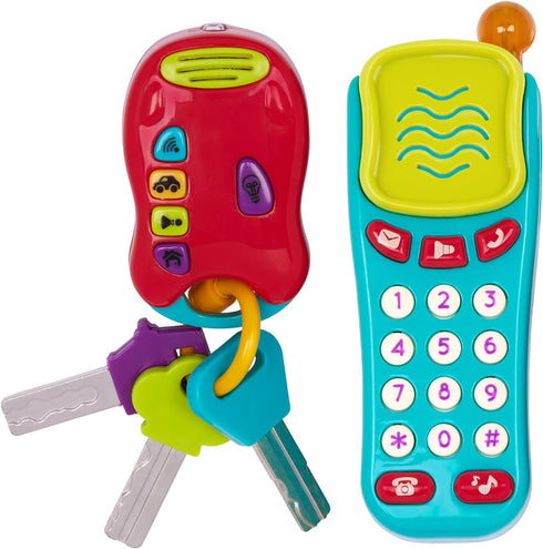 Battat – Sensory Toys – Pretend Phone & Keychain – Toddler Light-Up Phone – Toy Car Keys & Phone – 10 Months + – Light & Sound Phone + Light & Sou...