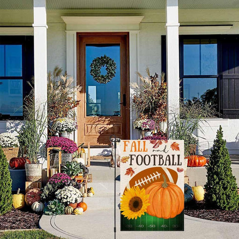 Fall Football Garden Flag 12x18 Inch Double Sided Pumpkin Outdoor Fall Football Party Decorations Sign Autumn Farmhouse Small Burlap Garden Flags ...