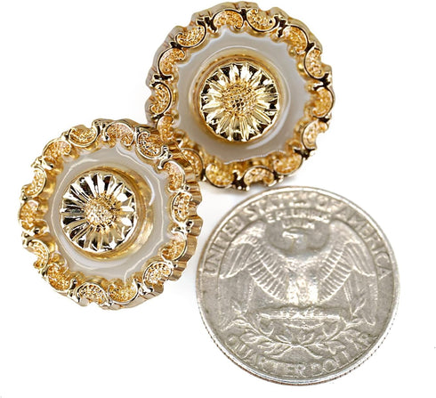 Vintage Diecast Metal Sunflower Theme Sewing Shank Buttons 10 Pcs- 20mm, 13/16"...