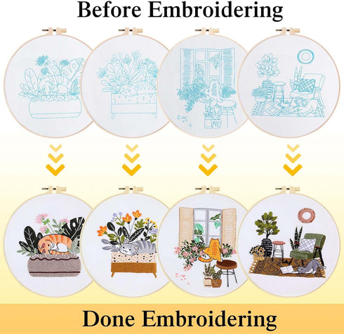 LOMOHOO 4 Sets Cat Embroidery Kit for Beginners, Embroidery Practice kit with Cute Cat Pattern, Stamped Cross Stitch for Embroidery Starters, Craf...