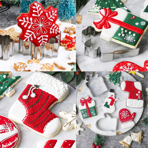 KALAIEN 18Pcs Christmas Cookie Cutters, Holiday Cookie Cutter Sets, Reindeer, Snowflake, Christmas Tree, Gingerbread Man, Santa, Bell...