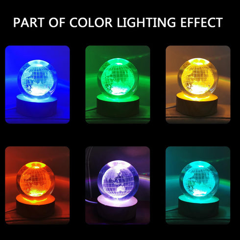 3D Crystal Earth Ball Light with Colorful LED Light Base,Valentine's Day Gift,Color Changing Table Lamp with Remote,Unique Gift for Kids,Girlfrien...