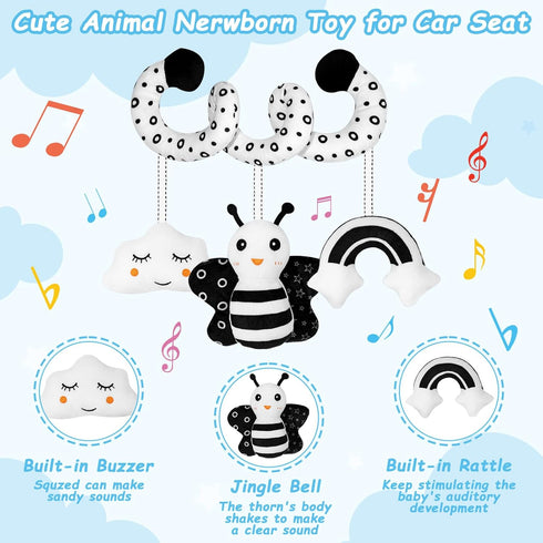 FATI Baby Spiral Car Seat Toys Hanging Toys, Black and White High Contrast Newborn Sensory Toys for 0 3 6 9 12 Months Girls Boys Gift, Carseat Toy...